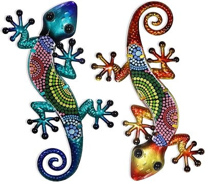 HONGLAND Metal Gecko Wall Art 2 Pack 15 Inch Lizard Outdoor Decor