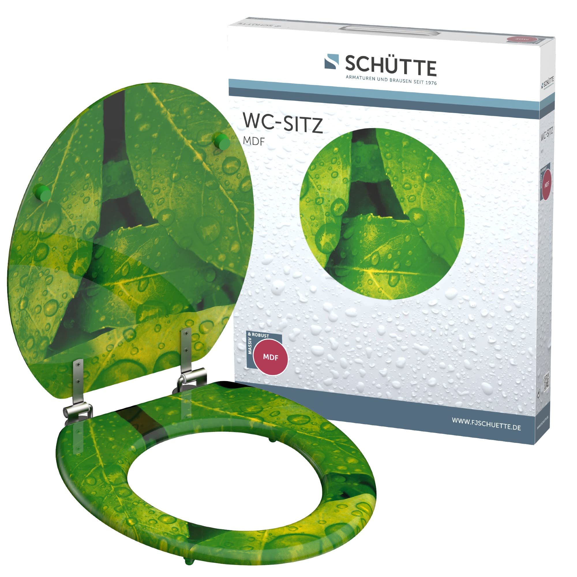 SCHÜTTE 80029 MDF Wooden Core Toilet Seat Green Leafs