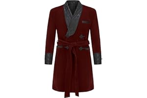 Apornipal Men's Long Velvet Smoking Robe Double Breasted Jacket Blazer with Belt for Dinner Wedding Party