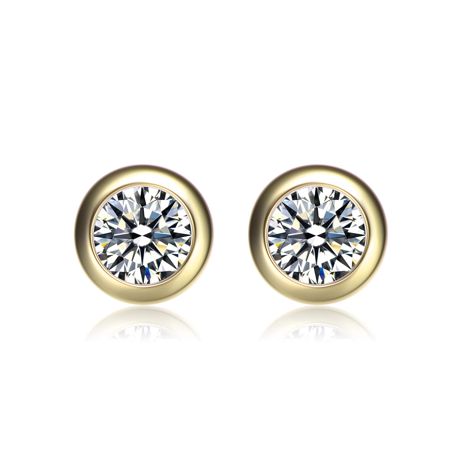 Buy Round Solitaire Aaa Cz Cubic Zirconia Bezel Set Stud Earrings For