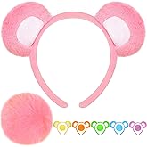 Bear Ears Headband and Tail Set for Adult, Bear Costume Animal Ears Costume with Red Heart Patch Accessory Set
