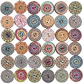 100 PCS Wooden Buttons for Crafts, Wood Buttons 1 Inch Assorted Vintage Round Wooden Flower Buttons Decorative Buttons with 2
