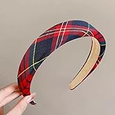 WOVOWOVO Plaid Headband for Women Teen Girls, Padded Thin Headbands for Womens Hair Vintage Red Hairband Fashion Head Band Hair Accessories