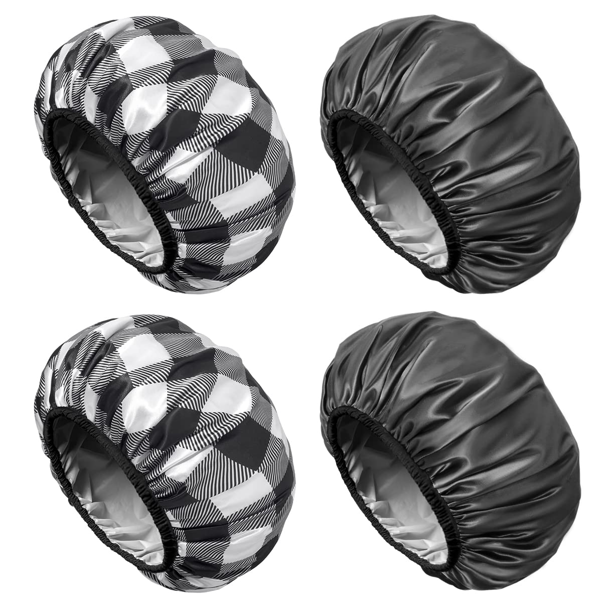 Aquior Large Shower Caps, 4-Pack Premium Soft Silky Satin Reusable Hair Cap For Long Hair and Big Hairstyles