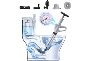 Kannino Air Plunger for Drain, High Pressure Air Drain Blaster with Visual Barometer Stainless Steel Toilet Clog Remover Toil