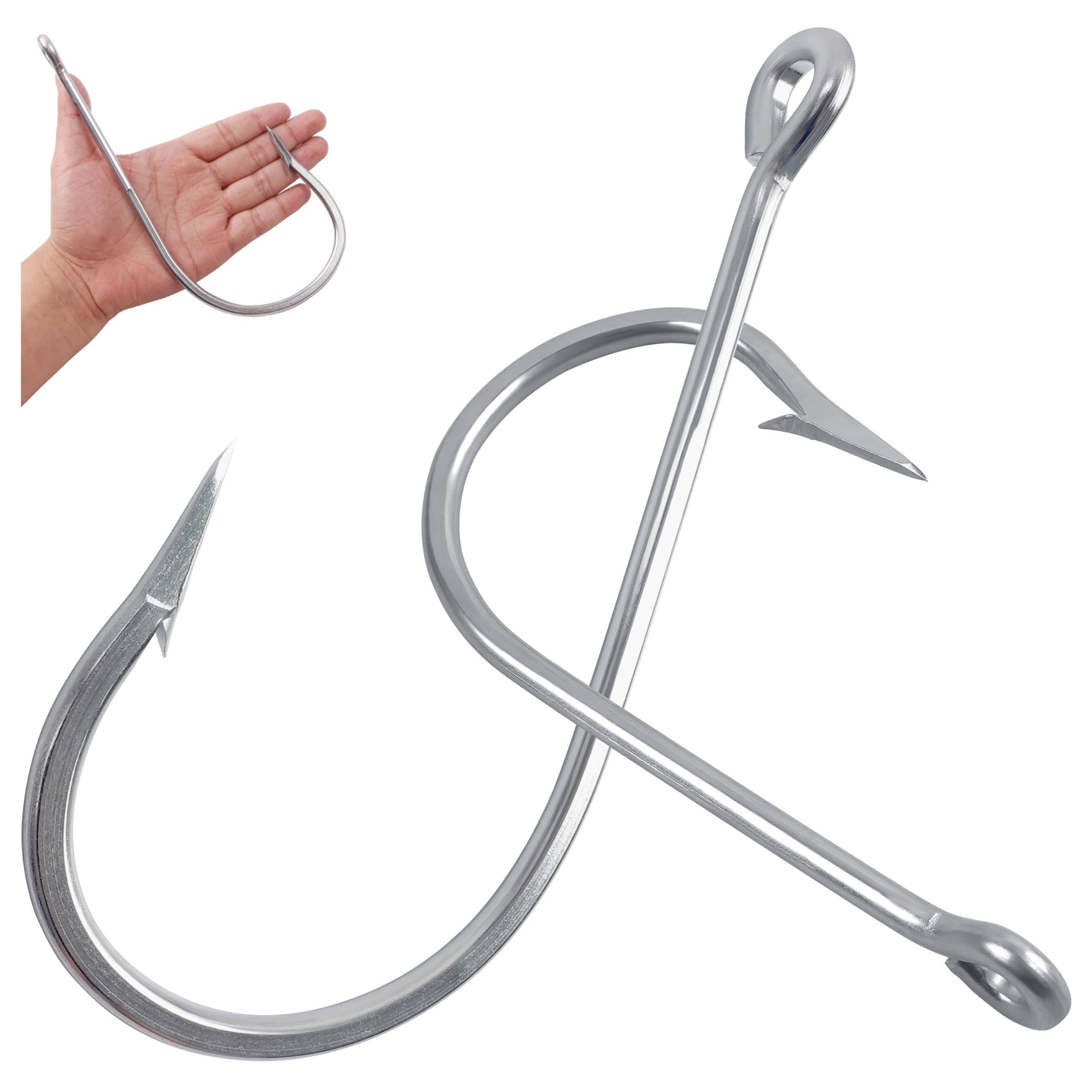 Saltwater Large Giant Fishing Hooks Shark and Alligator Hooks Big Game Stainless Steel J Fishing Hook Extra Strong Sharp Large Fish Hooks for Shark Swordfish Tuna Catfish Size 5/0-20/0