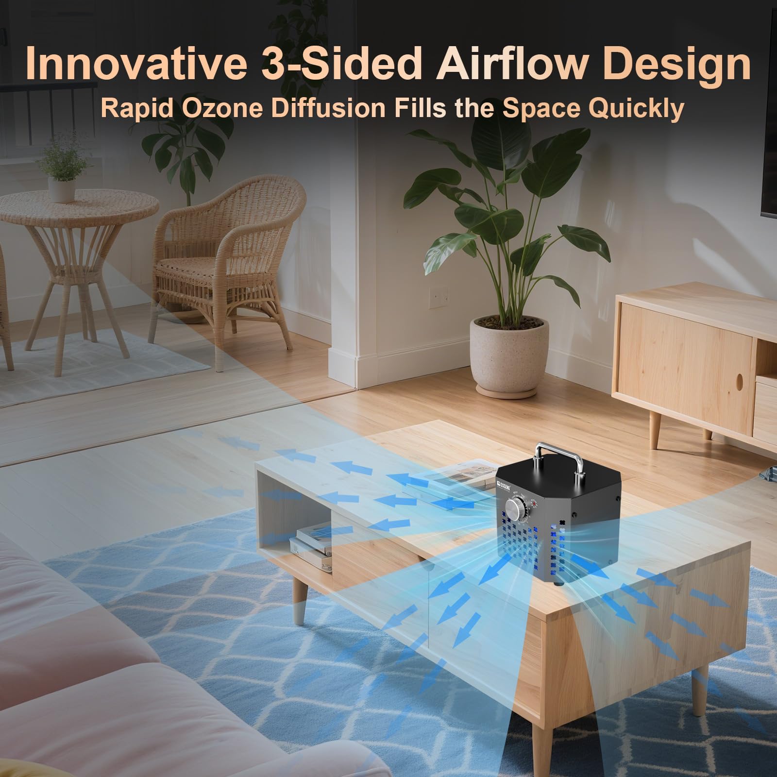 Ozone Generator Car/Home O3 Air Purifier, Ozone Machine Odor Removal and Ozonator up to 1500 Sq.Ft, Powerful Ozone Odor Eliminator for Home, Cars, Basement, Smoke, Pets, Black