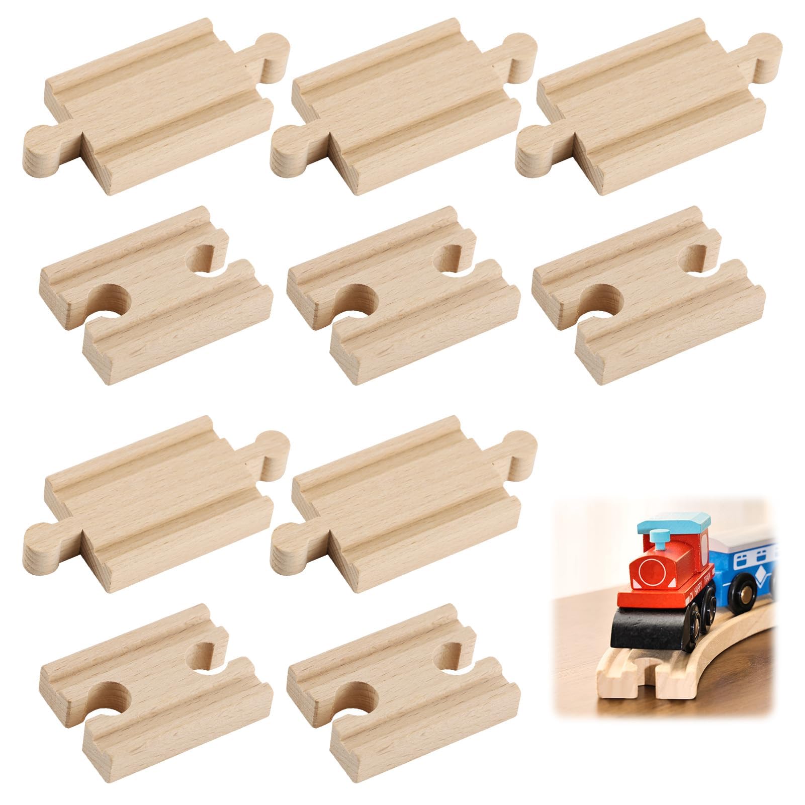 10Pcs Wooden Train Track Accessories Railway Trains Tracks Connectors Adapters Sets, Male-Male Female-Female Expansion Packs 4 Convexs-4 Concaves Track Connectors for Birthday/Surprise/New Year Gift