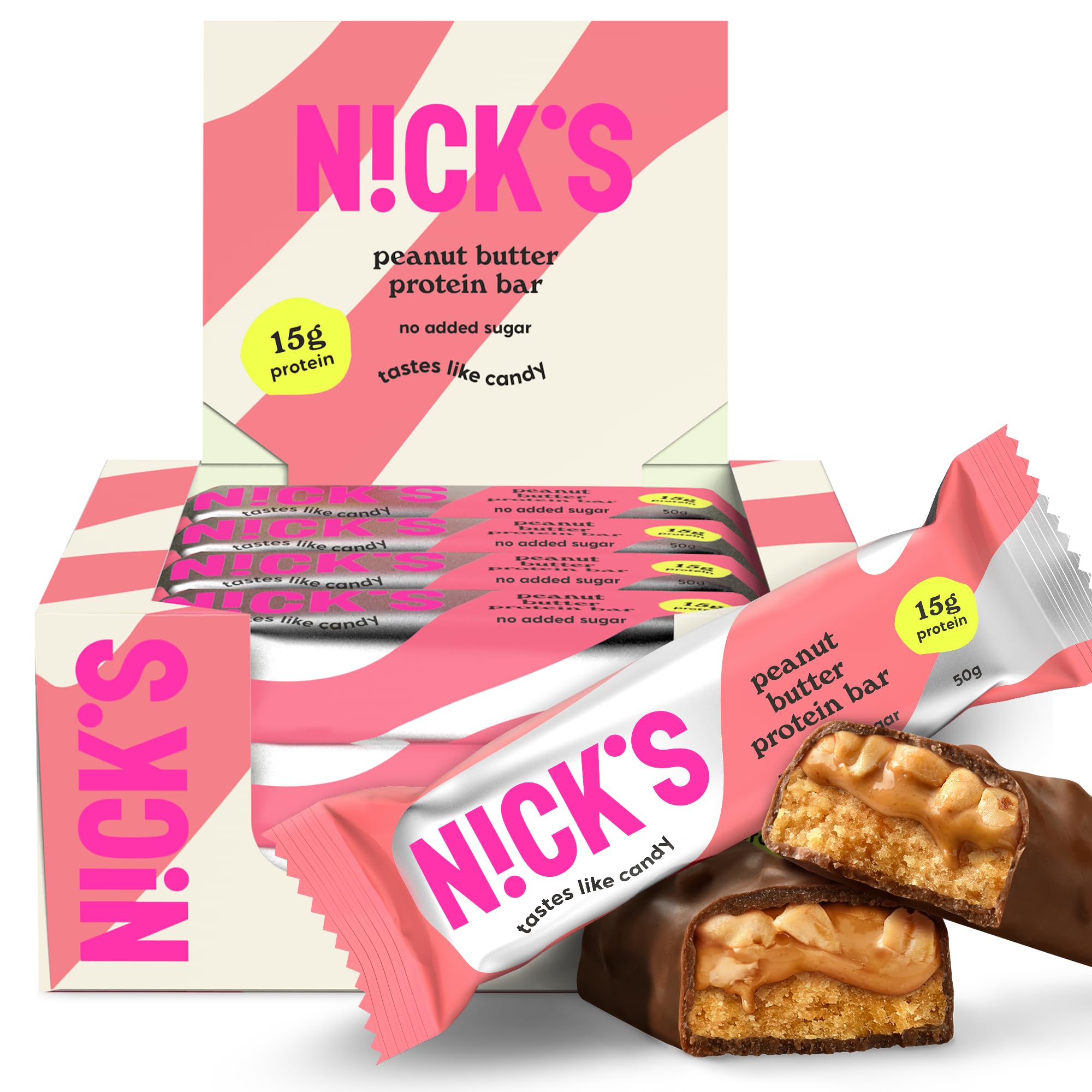 NICKS Keto Protein Bar Peanut Butter, 15 g Protein, 214 Calories, Low Carb Chocolate Snacks No Added Sugar Gluten Free (12 x 50 g)
