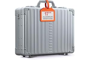 Aleon 17" Premium Aluminum Briefcase for Men – Shockproof Hard Shell Laptop Attache Case with Two TSA Key Locks, Metal Carrying Case for Travel, Storage, and Business Equipment (Platinum)