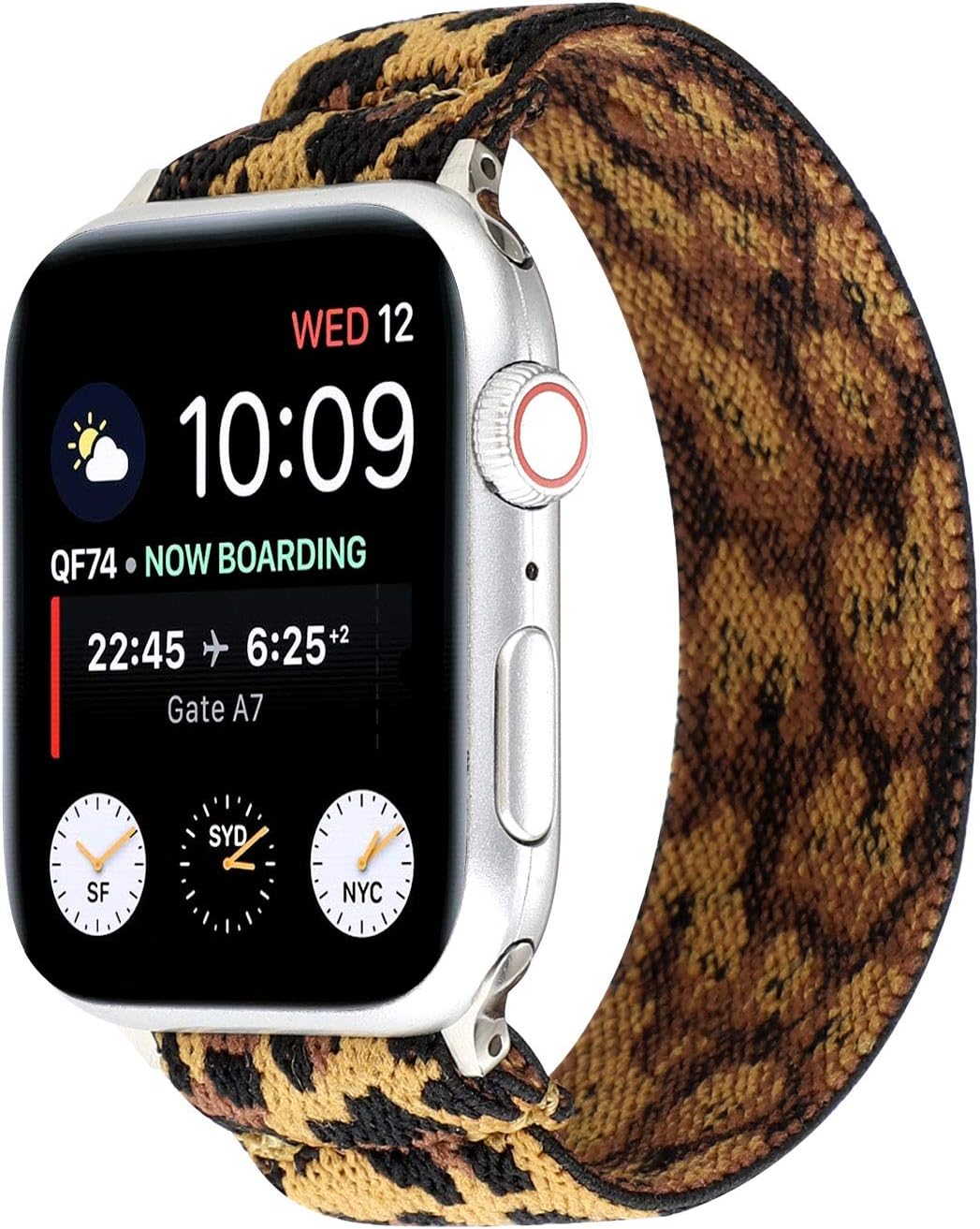 OnederHome Stretchy Sport Loop Strap Compatible for Apple Watch Band 38mm 40mm 42mm 44mm iWatch Series 6/SE/5/4/3/2/1 Stretch Elastics Wristbelt (Leopard, 42/44mm for Normal/Large Wrist)