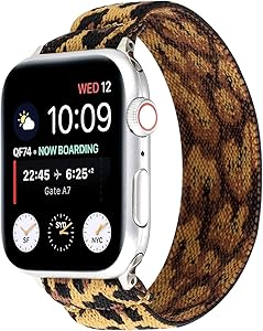 OnederHome Stretchy Sport Loop Strap Compatible for Apple Watch Band 38mm 40mm 42mm 44mm iWatch Series 6/SE/5/4/3/2/1 Stretch Elastics Wristbelt (Leopard, 42/44mm for Normal/Large Wrist)