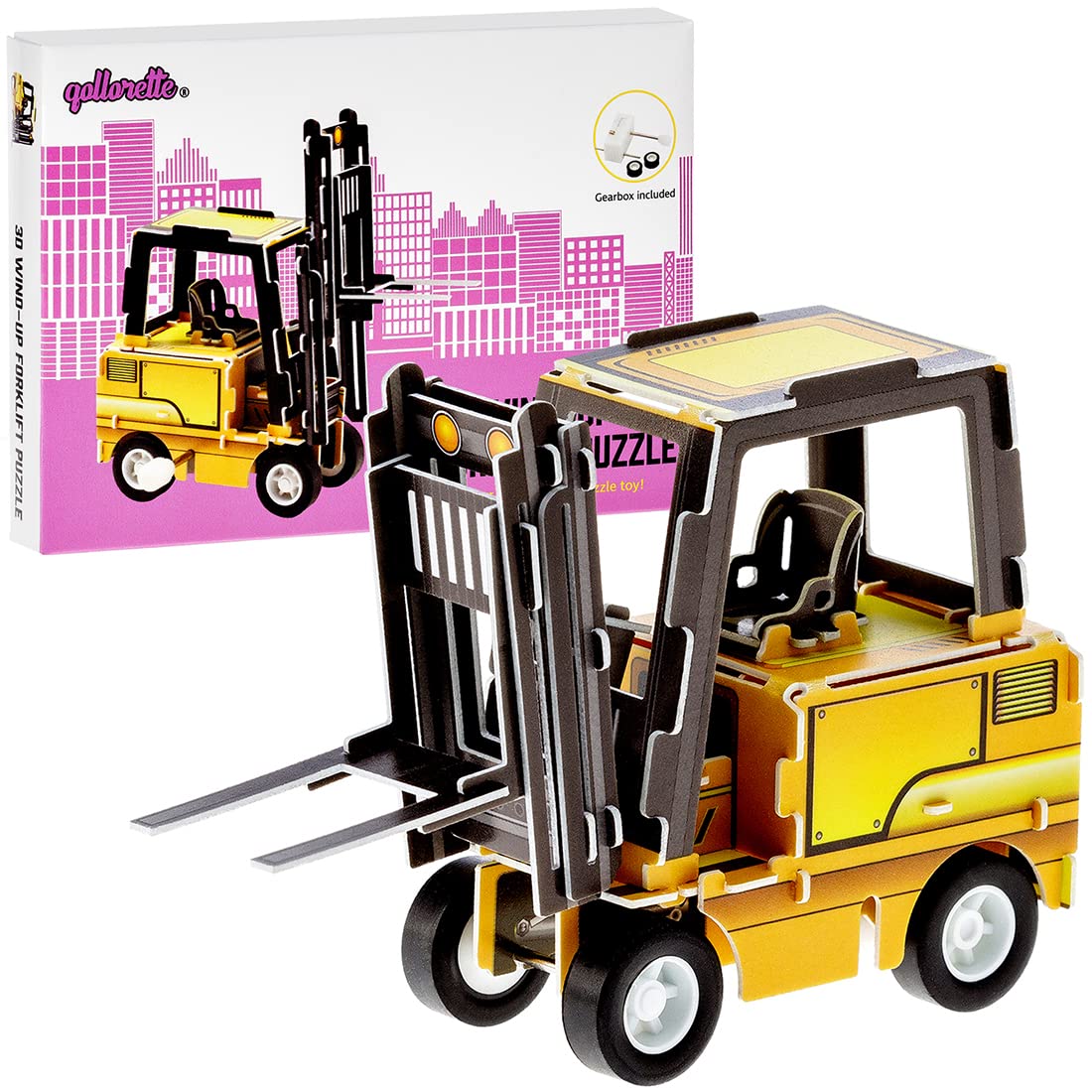 qollorette Wind Up Toy Vehicle, Assemble 3D Puzzle Forklift Construction Truck Kids Learning Educational Building - Mini Pull Back for Children Boys & Girls