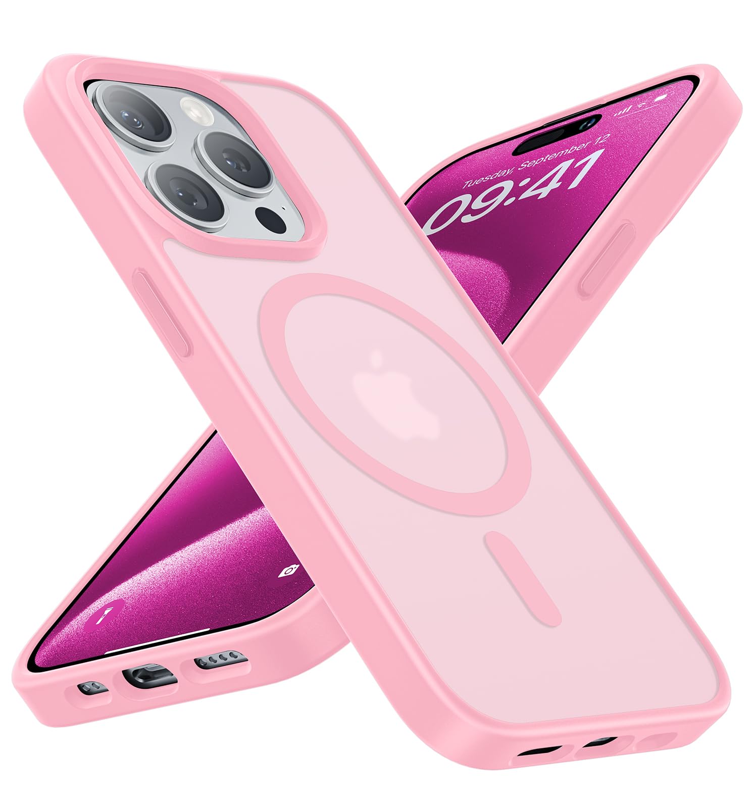 Faiono Magnetic for iPhone 15 Pro Case [Military-Grade Protection][Compatible with MagSafe][Translucent Matte] Shockproof Protective Slim Phone Case for iPhone 15 Pro, Pink