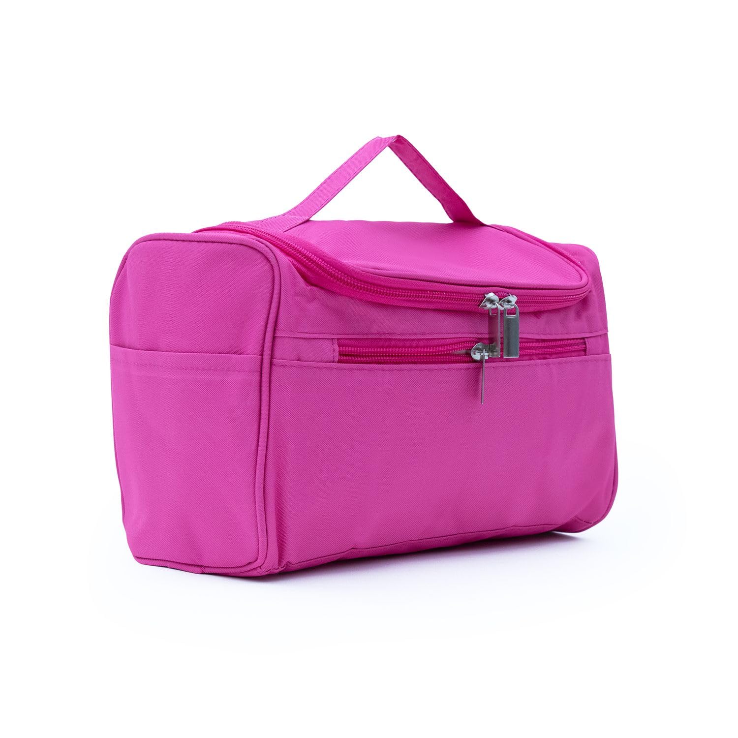INTIRILIFE Portable Cosmetic Bag in PINK – Spacious Polyester Make Up Washbag with Handle, Zipper, Mesh Pocket and Several Inside and Outside Pockets – Make Up Organizer Toiletry Bathroom