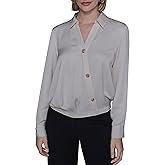 Karl Lagerfeld Womens Long Sleeve Classy Collared Essential Button Down