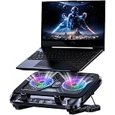 Laptop Cooling Pad with Dual Core Cooler, Gaming Laptop Cooler with 5.5in 2 Powerful Turbofan(9500 RPM), Fast Cooling Laptop 12-21in, 5 Height Stands, 100 Gear Speed, LCD Screen, RGB, Phone Holder