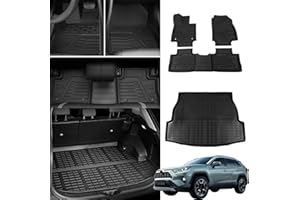 Bomely Floor Mats Compatible with 2019 2020 2021 2022 2023 2024 Toyota Rav4 Cargo Mat TPE Frunk Mat All Weather Cargo Liners Rear Trunk Mat for Toyota Rav4 Accessories (Set of 4 Mats)