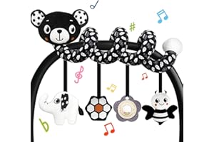 TSYAN Car Seat Toys for Babies 0-6 Months,Hanging Rattle Toys for Crib Mobile, Baby Spiral Hanging Stroller Black and White High Contrast Toys for Newborn 0 3 6 9 12 Months Baby Boys Girls (Bear)
