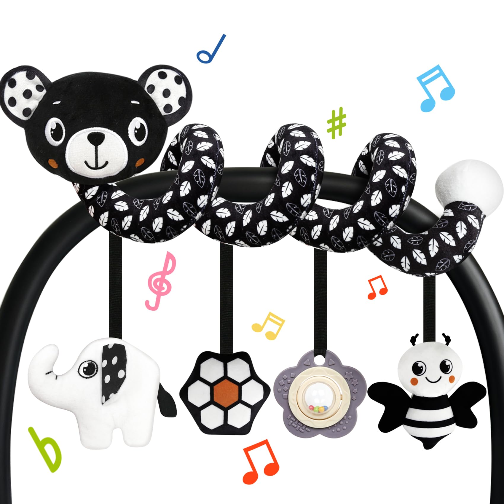Photo 1 of Car Seat Toys for Babies 0-6 Months,Hanging Rattle Toys for Crib Mobile, Baby Spiral Hanging Stroller Black and White High Contrast Toys for Newborn 0 3 6 9 12 Months Baby Boys Girls (Bear)