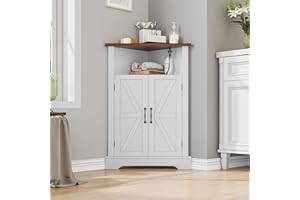 Mino Kesper Bathroom Corner Cabinet,Farmhouse Floor Corner Cabinet with Doors and Adjustable Shelves, Freestanding Wooden Storage Hutch Cupboard for Bathroom, Kitchen, Living Room, White