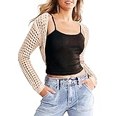 Saodimallsu Womens Crochet Bolero Shrug Sweaters Cropped Lightweight Cardigan Long Sleeve Mesh Knit Y2k Crop Tops