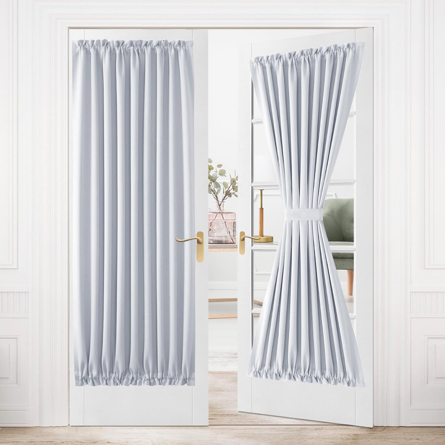 DWCN Door Curtains with Rods, Polyester & Polyester Blend, Greyish White, 54 x 72 | 1P