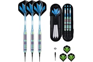 sanfeng Darts Plastic Tip Set - 18g 21g Colorful Rainbow Soft Tip Darts 50 Anti-Loose O-Rings 6 Shaft (Aluminum/Nylon 45mm) 6 Durable Flights Extra 50 Soft Tips Electronic Dartboard