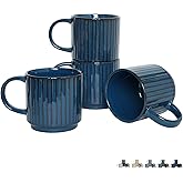 Bosmarlin Stackable Ceramic Coffee Mug Set of 4, 16 Oz, Coffee Cups, Microwave Safe, Unique Reactive Glaze (Prussian Blue, 16 Oz)