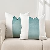 EVERGRACE x Kinsey Walsh Signature Velvet Panel Cotton Pillow Covers Set of 2, Decorative Pillow Covers 22"x22" for Couch, Square Cushion Cases for Sofa Bedroom Living Room, Aquamarine