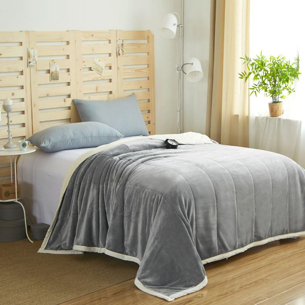 Zangge Bedding Soft Large Thick Flannel Double Deck Quilting Blanket Throw Bed Chair Grey 180 x 200cm