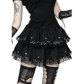 TSMNZMU Womens Gothic Mini Skirt High Waist Double Lace Trim Hem Puffy Skirts Casual Ruffle Cake Skirt Lolita Skirt