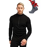 Merino Wool Base Layer Mens - Wool Half Zip Sweater Men - Merino Quarter Zip Sweater Lite, Midweight, Heavyweight and Socks