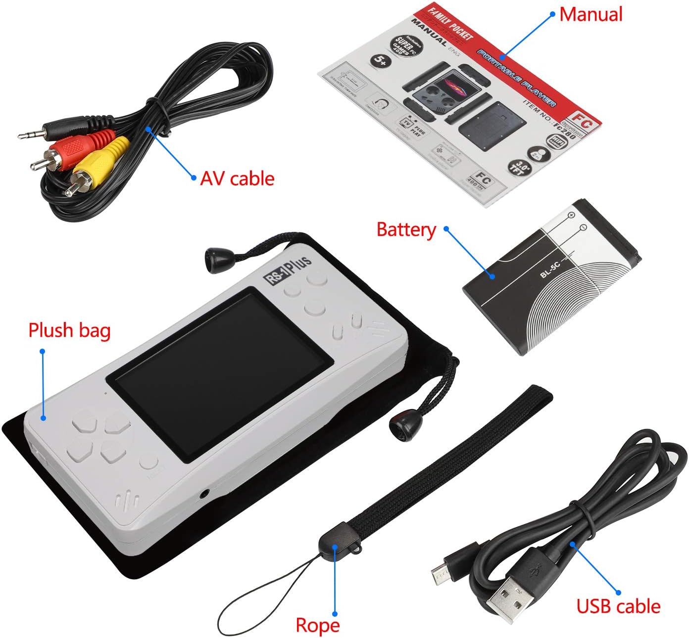 Retro Handheld Games for Kids Built in 218 Classic Old Style Electronic Game 3.5'' Screen with Earphone Jack USB Rechargeable Portable Video Player Children Travel Holiday Entertain-White: Toys & Games