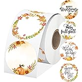 Autumn Thermal Stickers 2 inch Fall Maple Leaves Direct Thermals Labels Harvest Fall Pumpkins Mushrooms Direct Name Printer Tags for Small Business Price DIY 500pcs