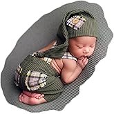 Zeroest Newborn Boy Photo Outfit Props Baby Boy Photography Outfit Photo Shoot Boy Pictures Suspenders Pants Sleeping Hat (Olive Green)