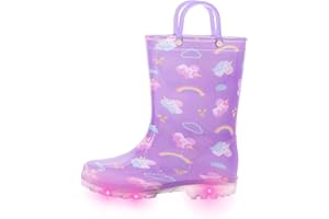 FUNCOO PLUS Toddler Kids Rain Boots Boys Girls Light Up Waterproof Boot with Handles