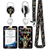 HAKUNEI Autism Awareness Puzzle Badge Holder with Retractable Reel Giraffe ID Card Badge Case with Carabiner Clip ID Card Name Tag Badge Protector Cover for Work Office Nurse Teacher Gifts