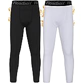 Roadbox Boys Thermal Pants, 2 Pack Kids Fleece Lined Leggings, Youth Sports Baseball Hockey Compression Tights Cold Weather