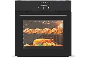 EUKER 24" Single Wall Ovens with 70L Capacity and 3000W 240V,Electric Wall Ovens with 8 Cooking Functions & 108 Automatic Recipes,Touch Control,Safety Lock,Timer,2.5 CF Convection Built-in Oven…