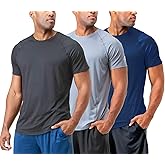 DEVOPS Men's 3-Pack Quick Dry Short Sleeve T-Shirt Sun Protection Running Athletic Workout Active Shirts