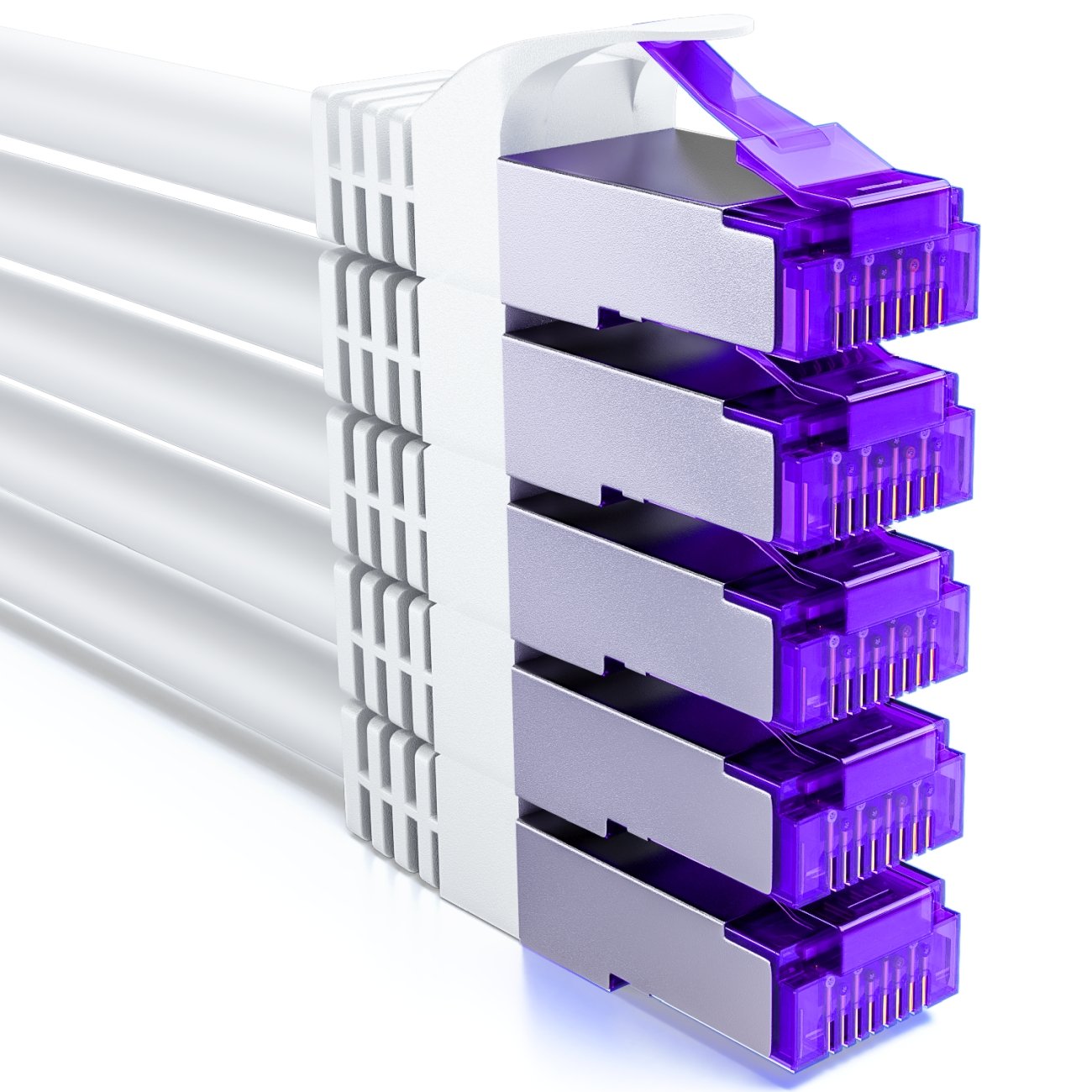 deleyCON 5x 2m (6.56 ft.) CAT7 Network Cable - 10 Gigabit - RJ45 Patch & Ethernet Cable (Copper, SFTP PiMF Shielding) - for High-Speed LAN DSL Switch Modem Router Patch Panel CAT7 CAT6 - White