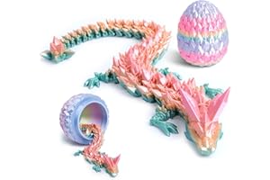 Flavery 3D Printed Dragon Egg - 12 inch Dragon in Gemstone Egg, Easter Basket Stuffers, Flexible Fidget Toy, Executive Desk Pet, Figure Decor, Easter Egg (Rainbow)
