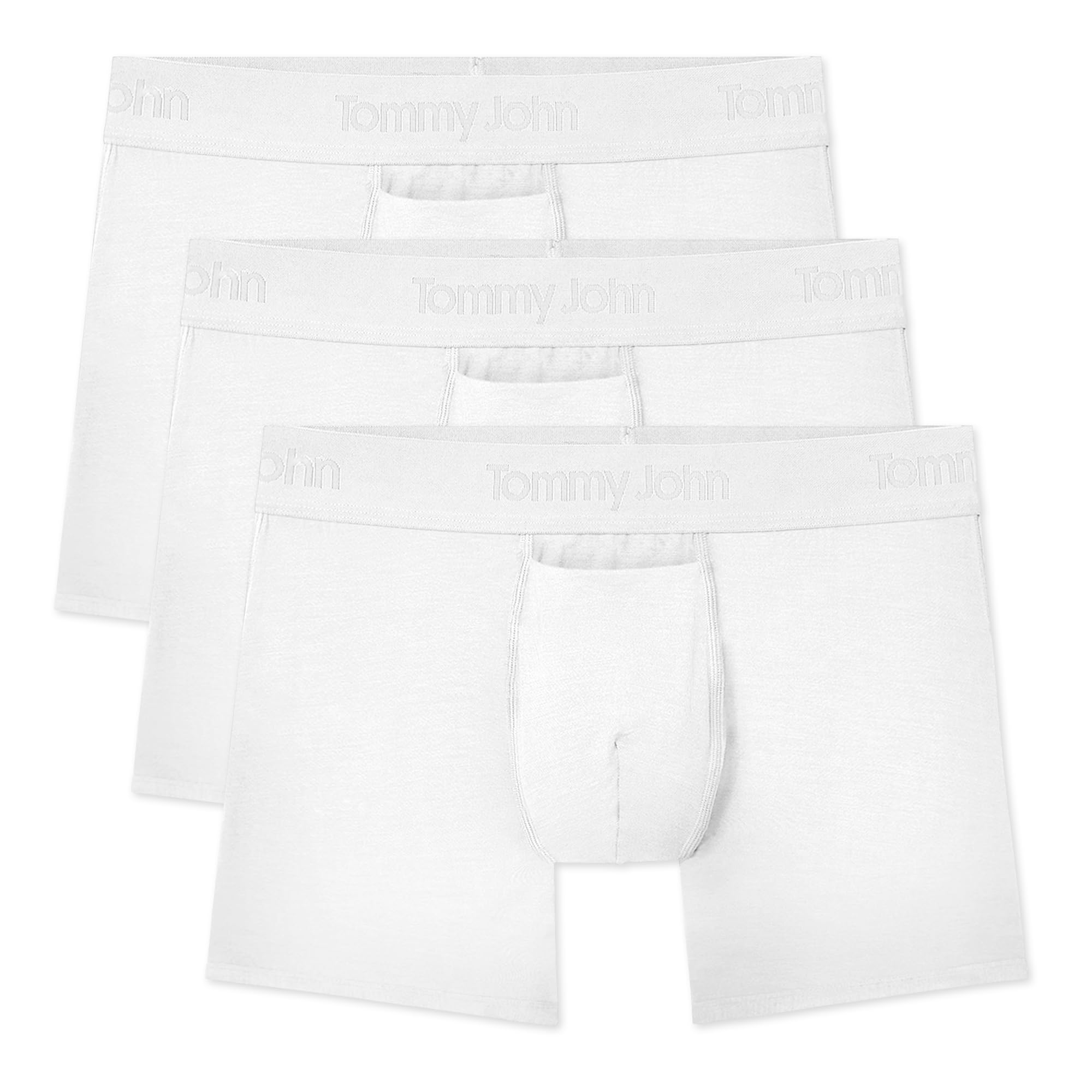 Tommy John Men’s Trunk 4” Underwear, Second Skin Boxers with Supportive Contour Pouch, Soft Naturally Breathable Stretch Fabric Boxers for Men, 3 Pack (White, XXL) Image