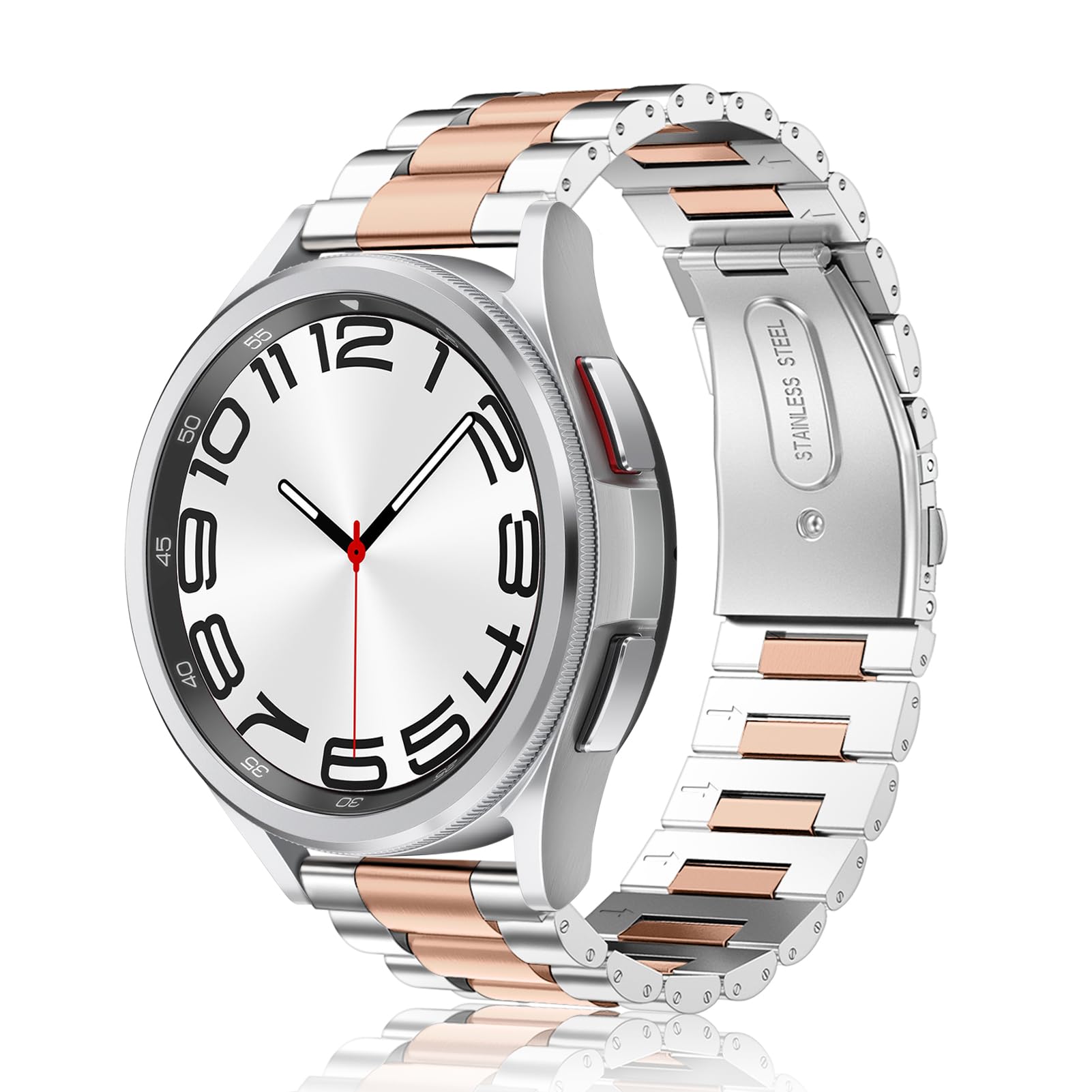 Fintie Band Compatible with Samsung Galaxy Watch 5 Pro 45mm,Watch 5 & 4 40mm 44mm, 20mm Stainless Steel Metal Replacement Bracelet Strap Wrist Bands, Rose Gold&Silver