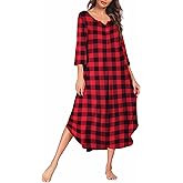 Ekouaer Long Nightgown for Women 3/4 Sleeves Nightshirt Maxi Sleep Dress Plus Size Loungewear Full Length Sleepwear