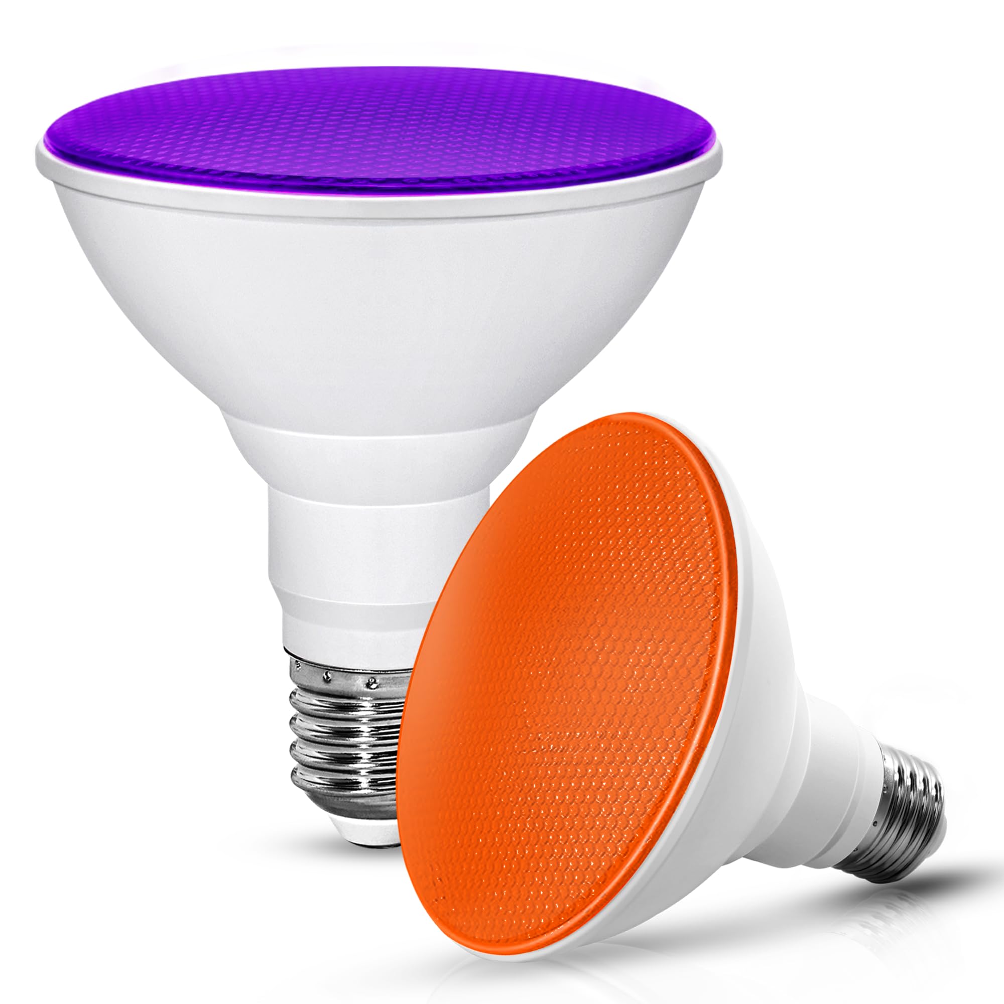 Photo 1 of 2Pack PAR30 Orange Purple Flood Light Bulbs, E26 Base 100W Equivalent, Colored Lighting for Halloween, Christmas, Party&Holiday Decoration, Non-Dimmable Lights for Landscape Decor, Outdoor&Indoor