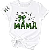 One Lucky Family Shirt Mama Grandma St Patrick Theme Personalized Family Shirt,Name Sleeve Clover Green Bow Plaid Family