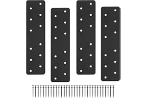 ICOKIN 4 Pcs 11.8"x3" Straight Steel Flat Plate, Heavy Duty Mending Plate with Black Powder-Coated Joining Brackets, I Shape Strap Metal Plate Fit 4x4,6x6 for Repair House,Furniture,Pavilion,Truss framing