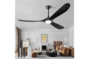 CHATMAGA 52" Ceiling Fans with Lights and Remote Control, Outdoor Ceiling Fan with Lights High CFM Quiet, 3 Blade Solid Wood Ceiling Fan, Modern Ceiling Fans Propeller for Farmhouse Patios, Matte Black